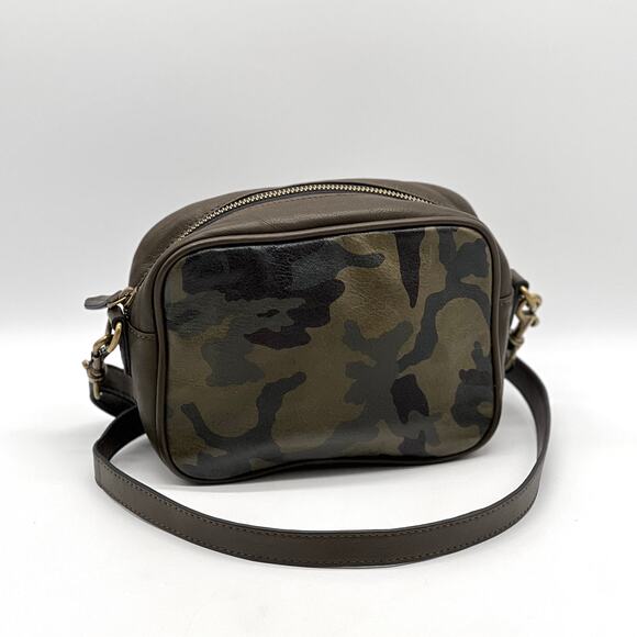 margot Handbags - MARGOT Camo Leather Crossbody Camera Bag Small Olive Green Black Zip Casual